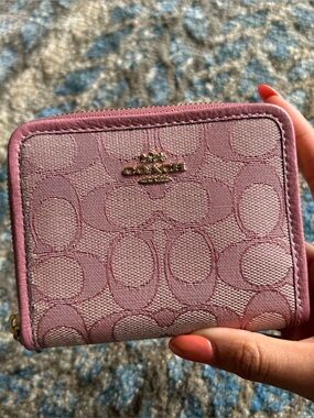 Coach Pink Zip Around Wallet in Signature Jacquard
